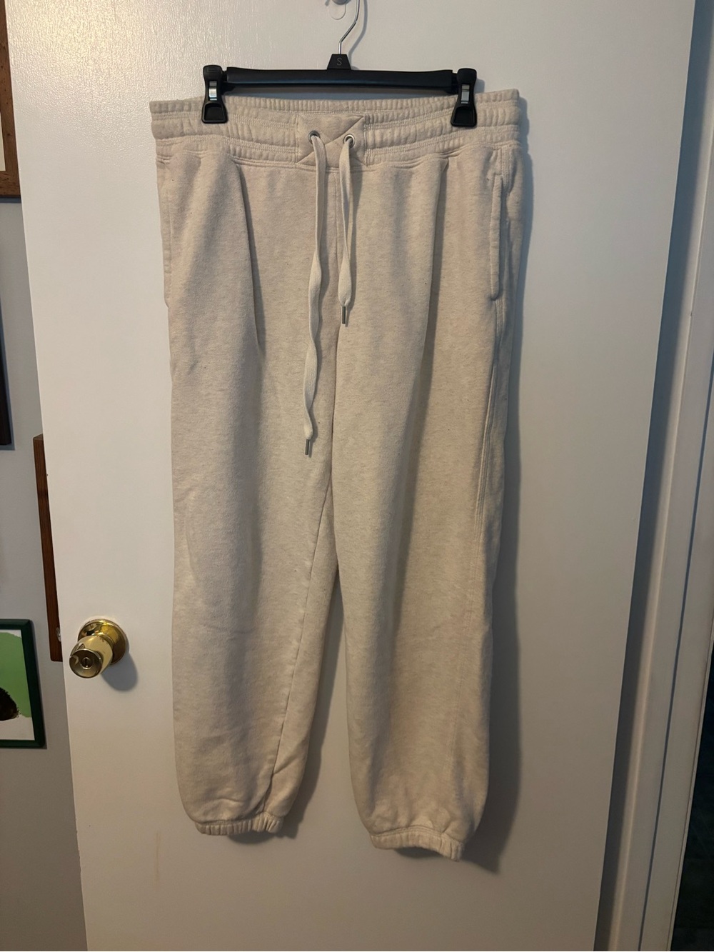 aerie Cream Drawstring Lived In Loungewear Athleisure Fleece Joggers Medium